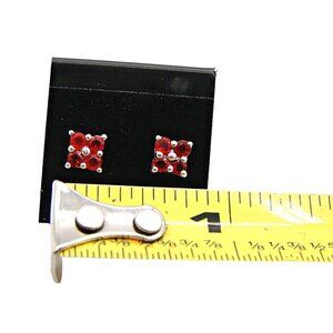 NEW Delicate Small Garnet Earrings 925 Marked Sterling Silver Plated Red .25" Sz
